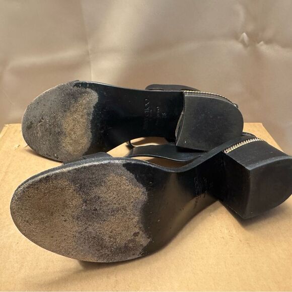 Jimmy Choo Valla-Style Black Leather Block Heel Sandals w/ Chain Detail, Size 38 - Picture 11 of 13